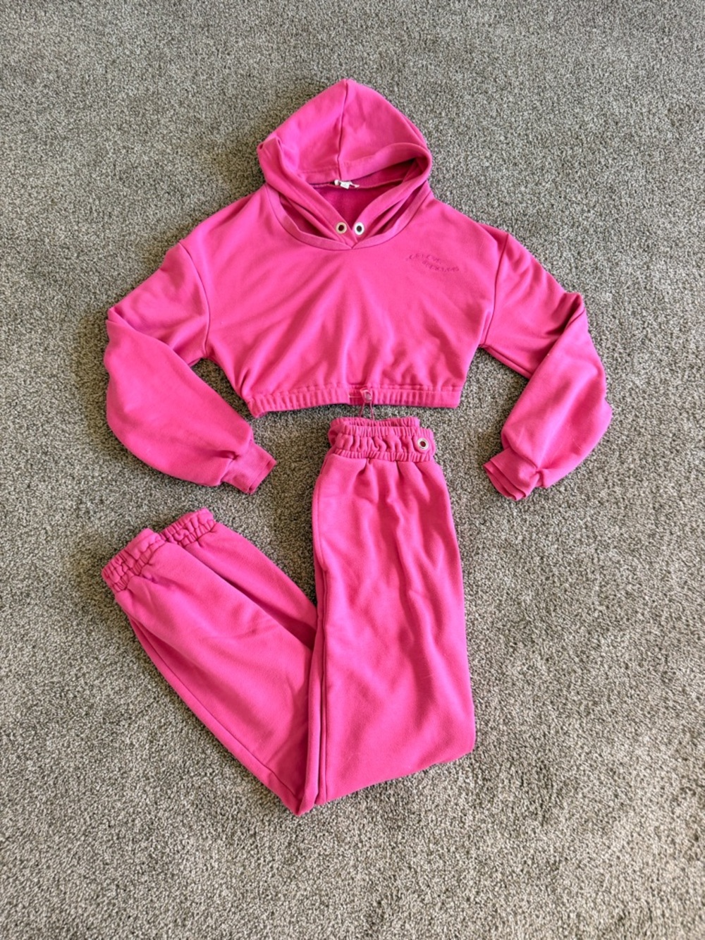 For Love And Lemons Hot Pink Cropped Hoodie & Joggers Set